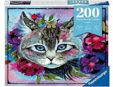 פאזל 200 חל' - חתלתולה בין פרחים, איור צבעוני